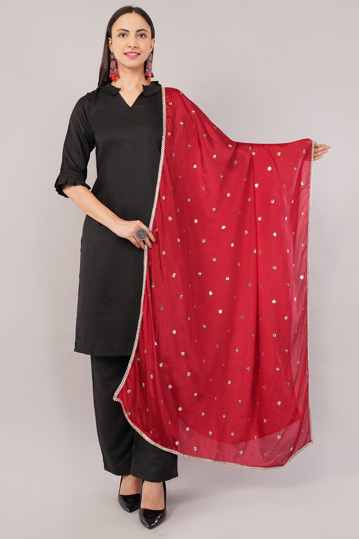 CHINNON SEQUINS DUPATTA (RED) CD1 - NEGCHAAR