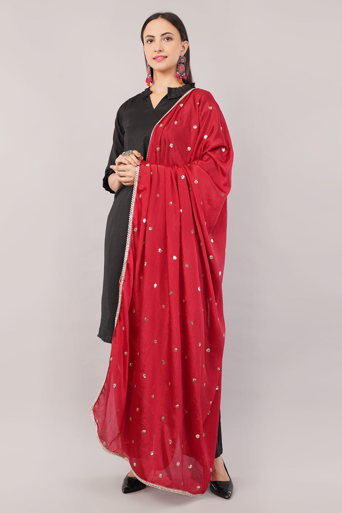 CHINNON SEQUINS DUPATTA (RED) CD1 - NEGCHAAR
