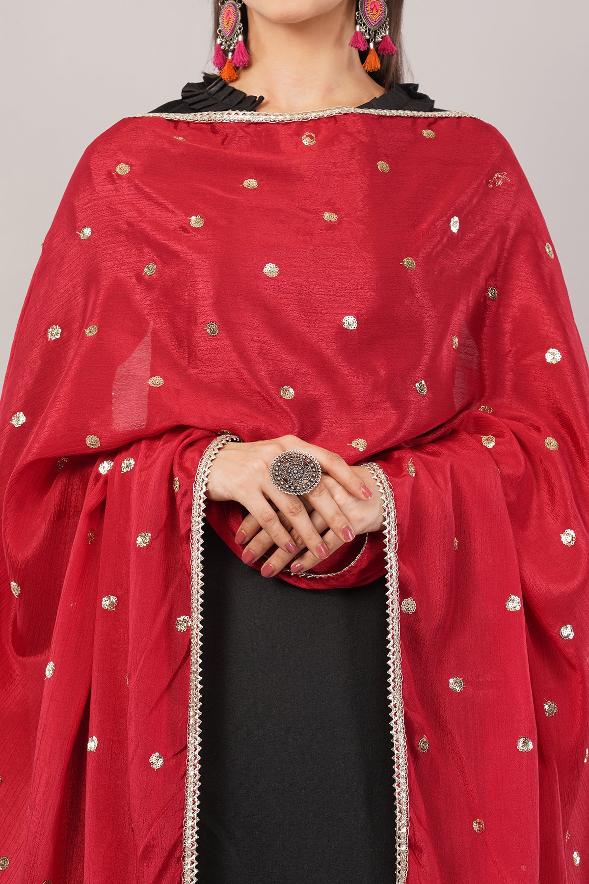 CHINNON SEQUINS DUPATTA (RED) CD1 - NEGCHAAR