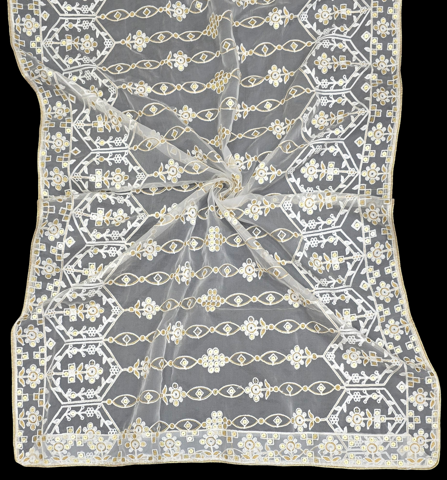 Negchaar SheerGlow Organza Dupatta – Trending Sequins Finish with Luxe 4-Side Border | Ideal for Custom Occasion Styling