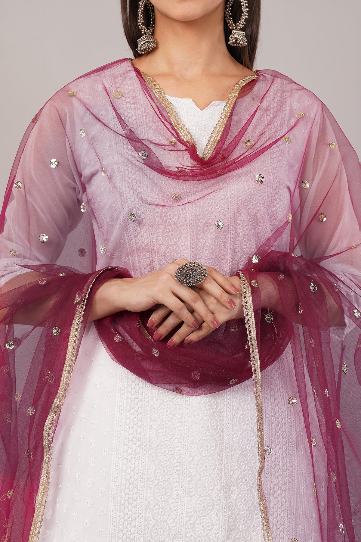 Net Sequins Butti Dupatta (NBD9) - Negchaar