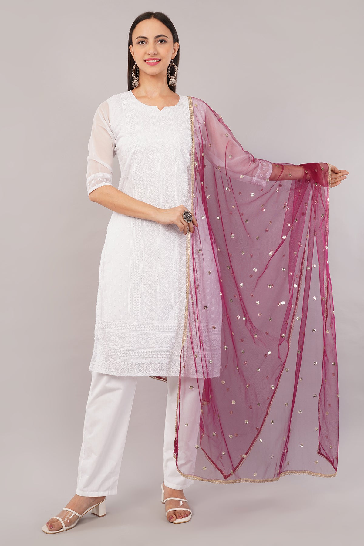 Net Sequins Butti Dupatta (NBD9) - Negchaar