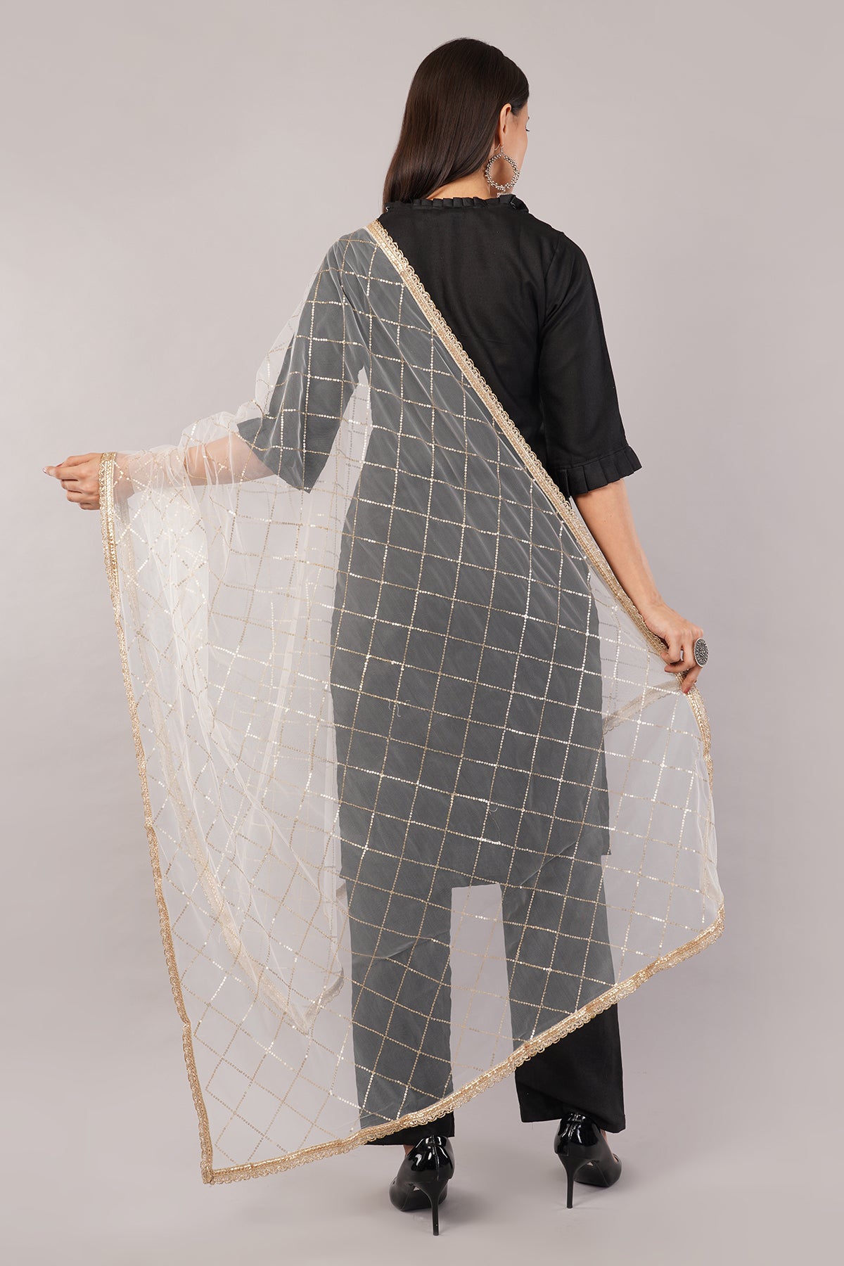 Net Sequins Chex Dupatta (NB8) - Negchaar