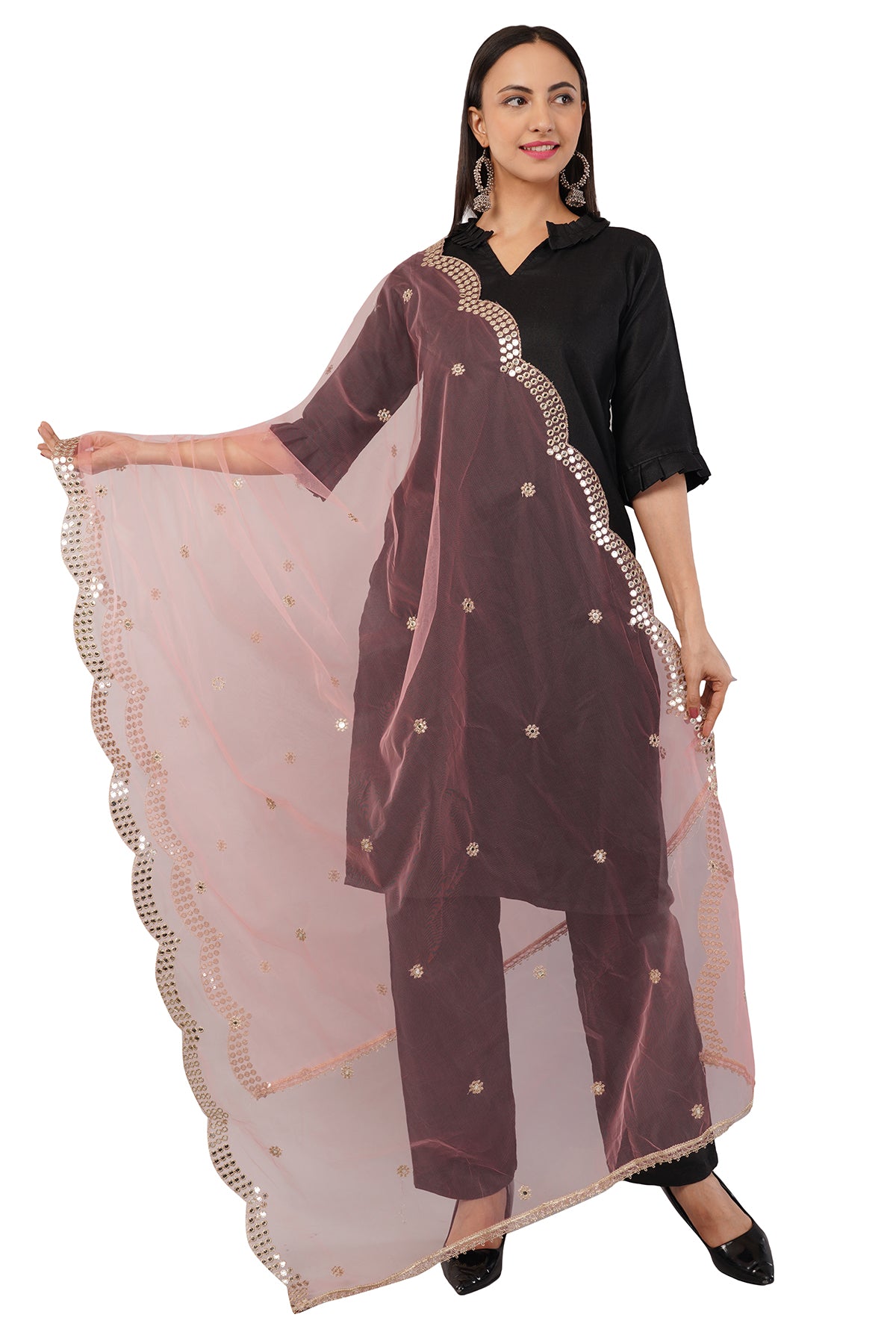 NET CUTWORK MIRROR DUPATTA (GAJARI) NC7- NEGCHAAR