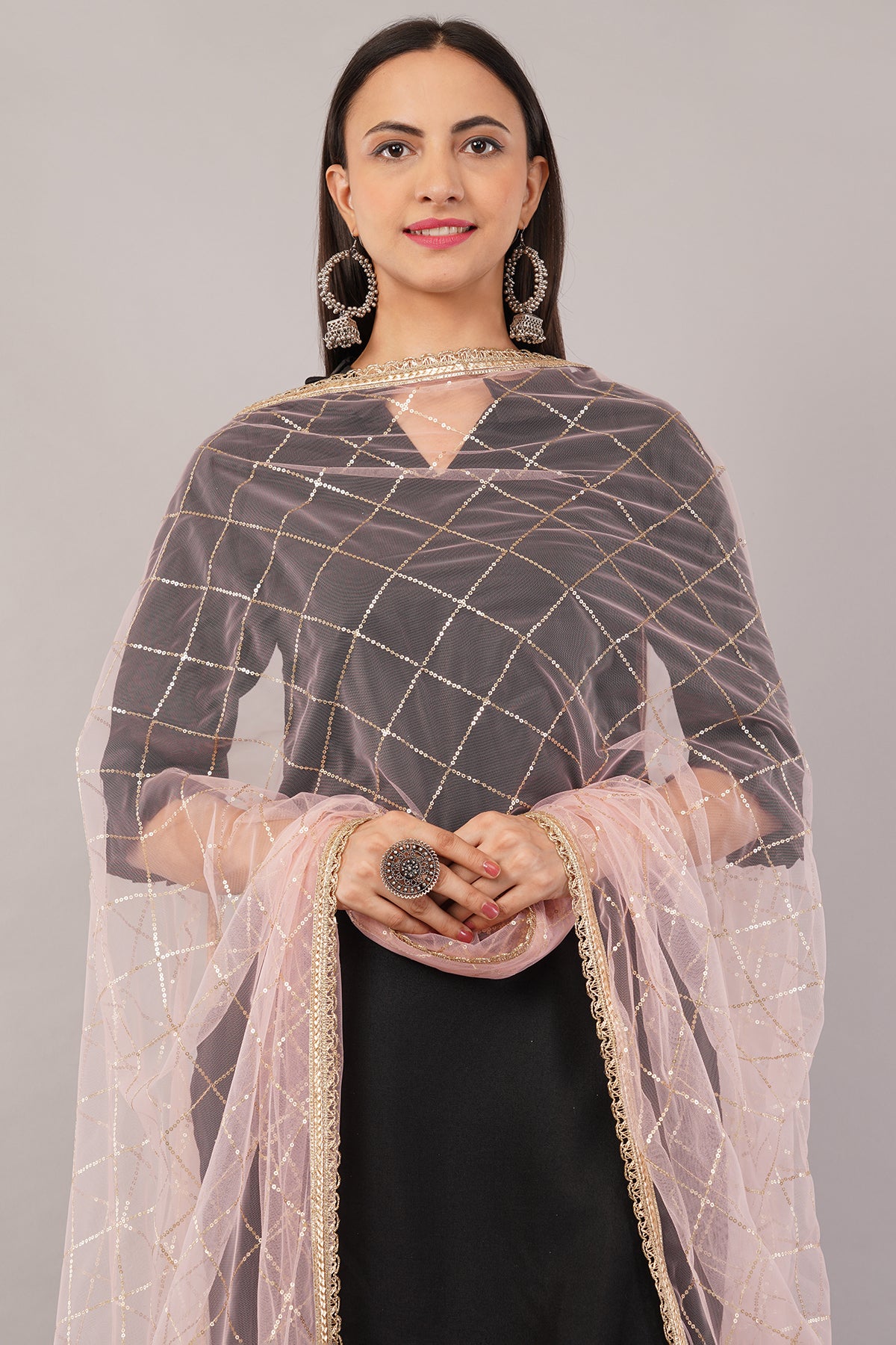 Net Sequins Chex Dupatta (NB7) - Negchaar