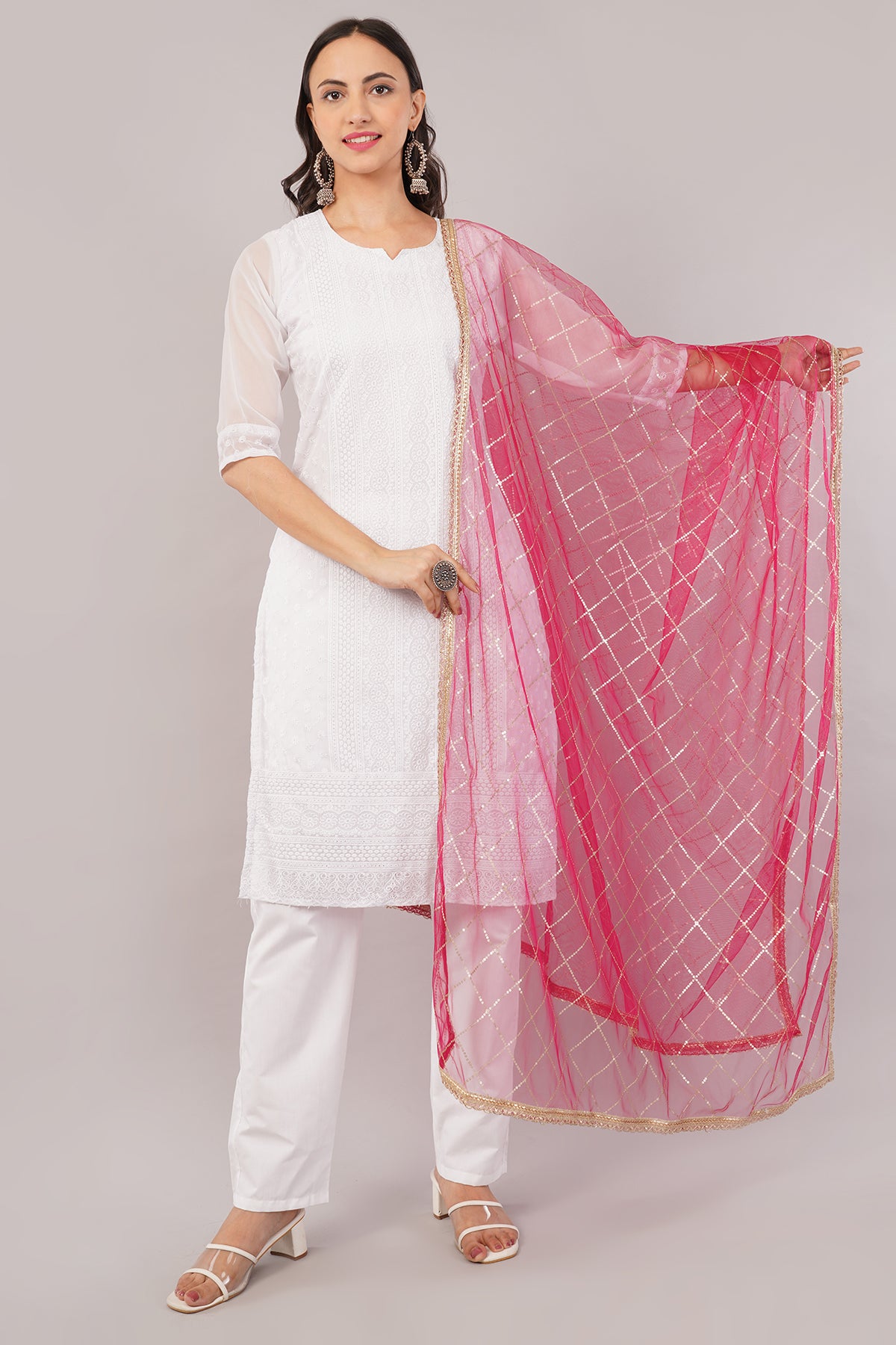 Net Sequins Chex Dupatta (NB9) - Negchaar