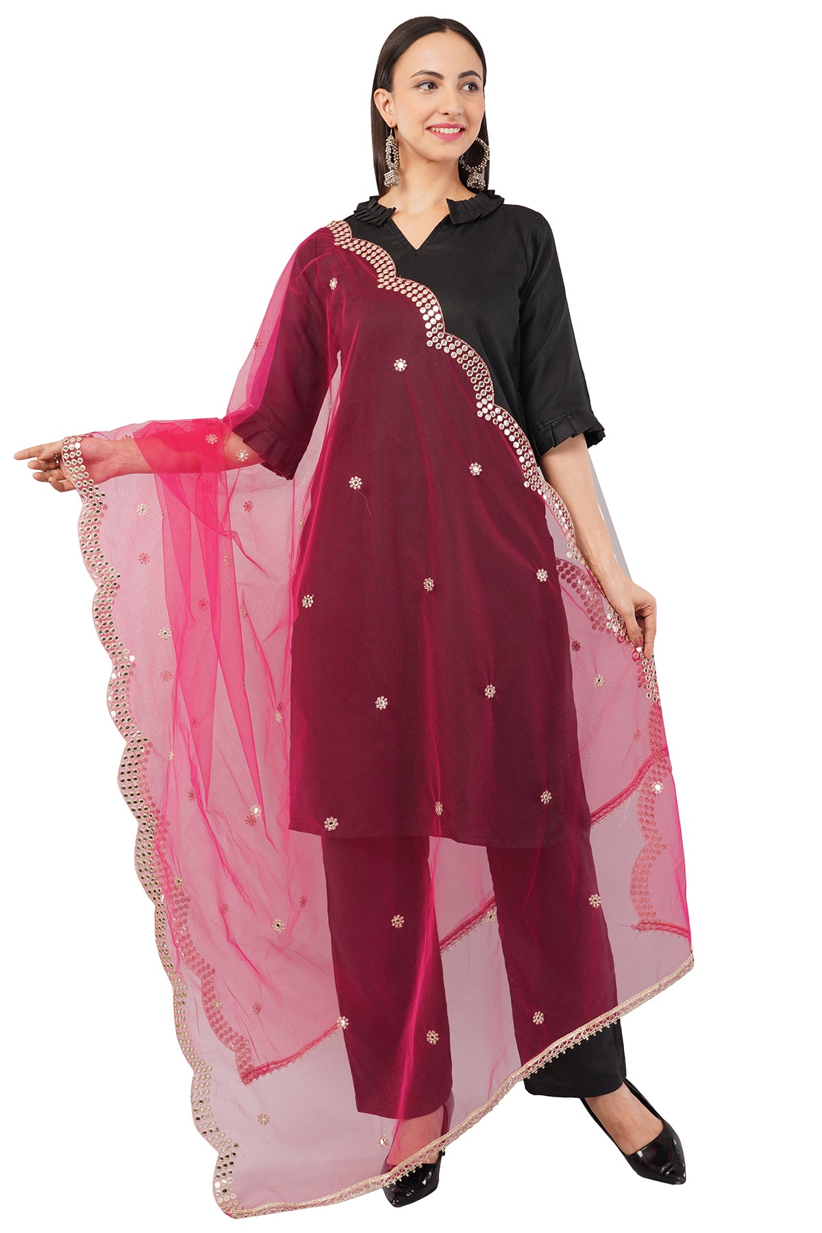 NET CUTWORK DUPATTA (RANI) NC2 - NEGCHAAR