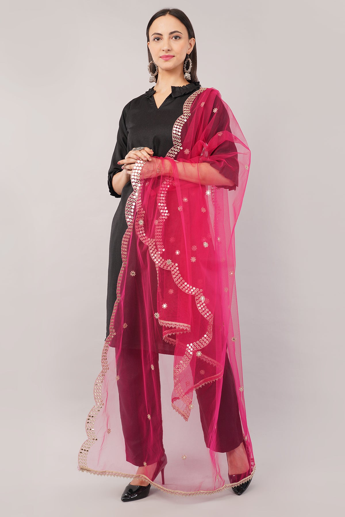 NET CUTWORK DUPATTA (RANI) NC2 - NEGCHAAR
