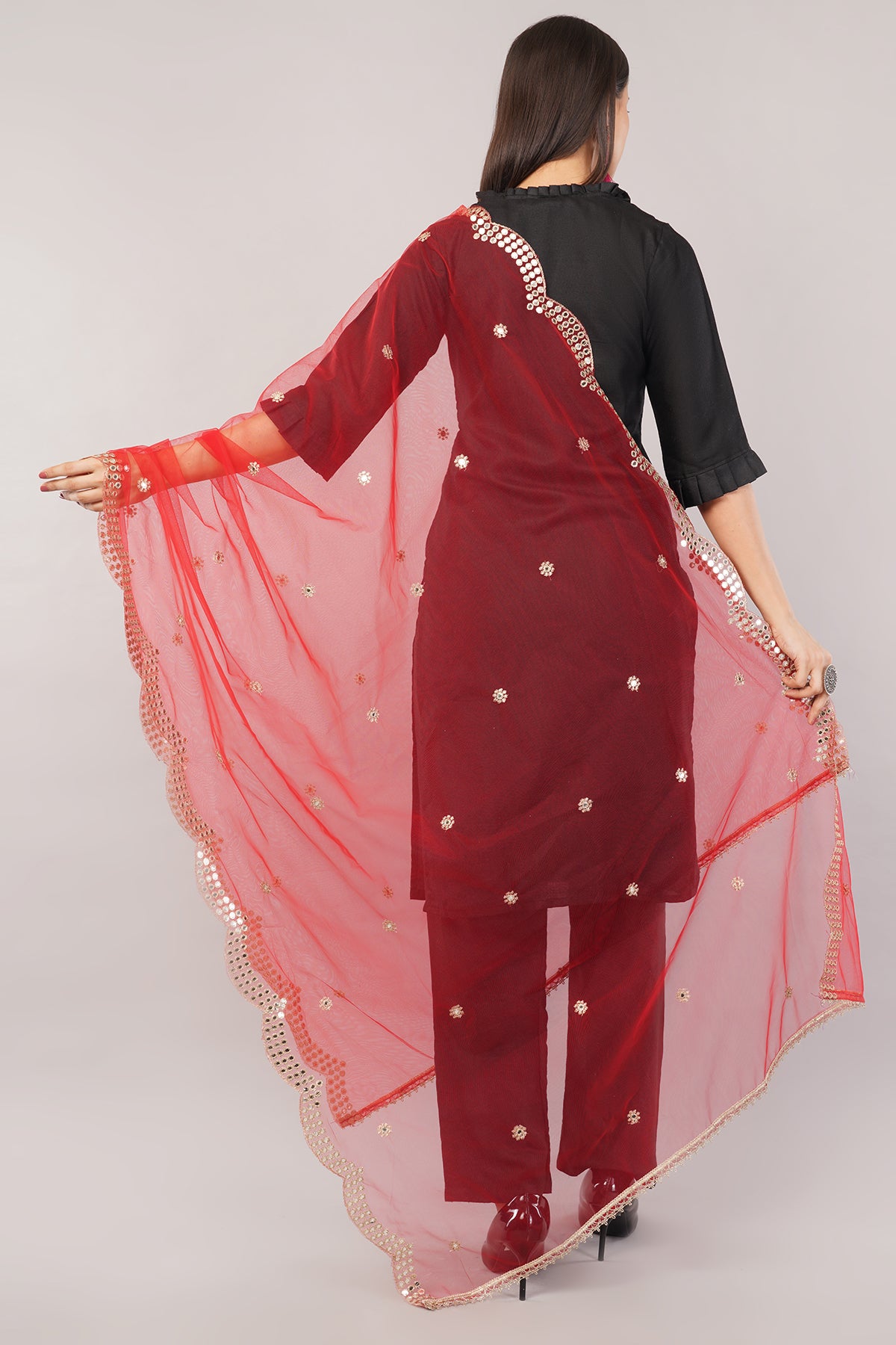 NET CUTWORK DUPATTA (RED) NC1 - NEGCHAAR