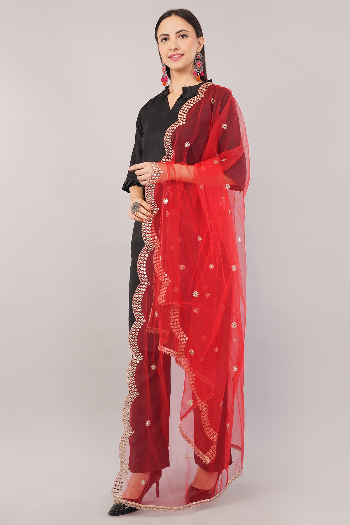 NET CUTWORK DUPATTA (RED) NC1 - NEGCHAAR