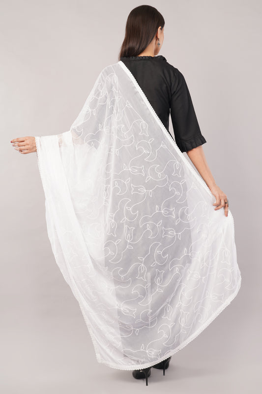 “Nazneen Chiffon Embroidered Dyeable Dupatta (ND10) with delicate embroidery – lightweight, breathable, and perfect for custom dyeing and everyday ethnic wear by Negchaar”