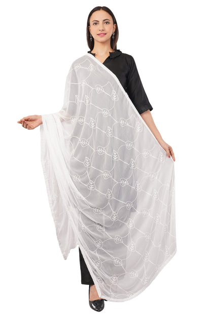 “Nazneen Chiffon Embroidered Dyeable Dupatta (ND12) with delicate embroidery – lightweight, breathable, and perfect for custom dyeing and everyday ethnic wear by Negchaar”