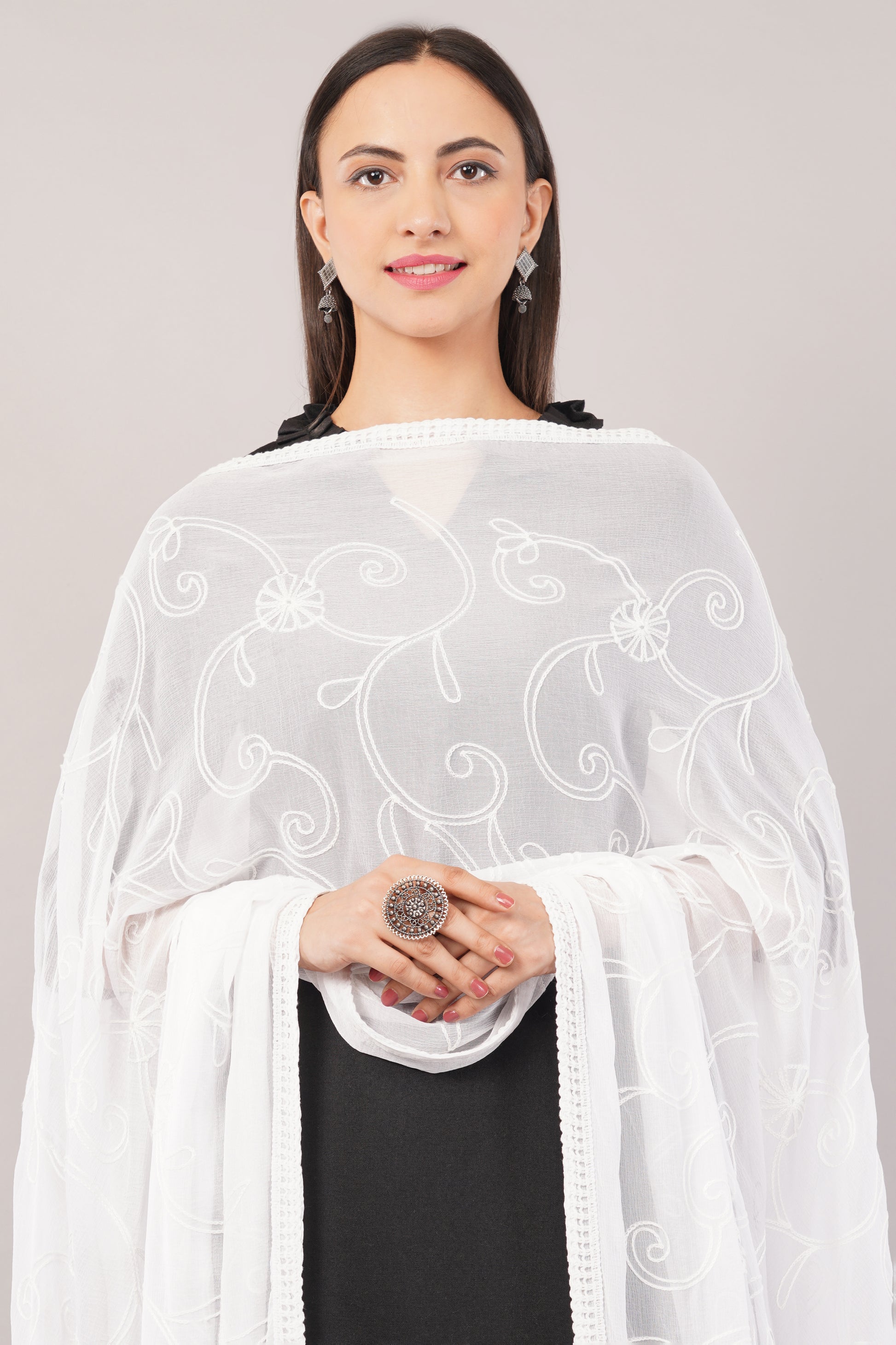 Nazneen Chiffon Embroidered Dyeable Dupatta (ND18)