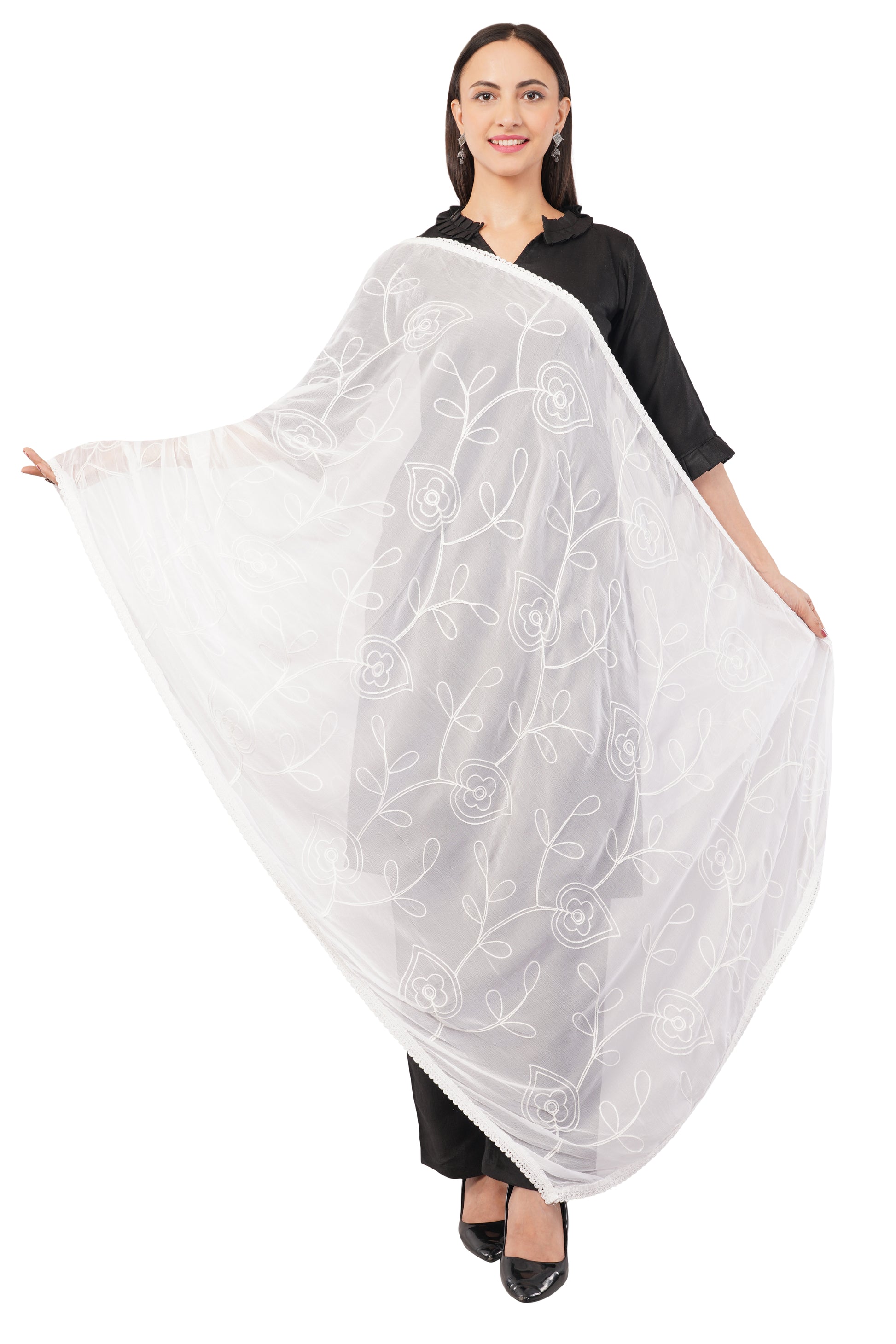 “Nazneen Chiffon Embroidered Dyeable Dupatta (ND2) with delicate embroidery – lightweight, breathable, and perfect for custom dyeing and everyday ethnic wear by Negchaar”