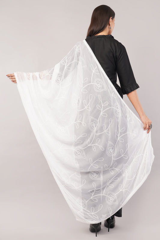 “Nazneen Chiffon Embroidered Dyeable Dupatta (ND2) with delicate embroidery – lightweight, breathable, and perfect for custom dyeing and everyday ethnic wear by Negchaar”