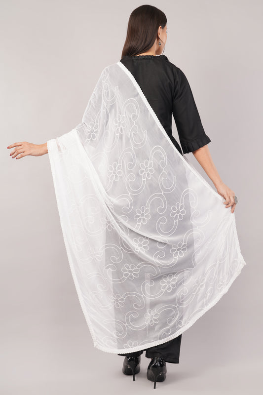 “Nazneen Chiffon Embroidered Dyeable Dupatta (ND4) with delicate embroidery – lightweight, breathable, and perfect for custom dyeing and everyday ethnic wear by Negchaar”