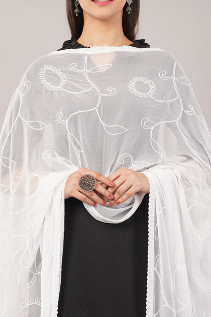 “Nazneen Chiffon Embroidered Dyeable Dupatta (ND5) with delicate embroidery – lightweight, breathable, and perfect for custom dyeing and everyday ethnic wear by Negchaar”