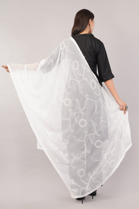 “Nazneen Chiffon Embroidered Dyeable Dupatta (ND5) with delicate embroidery – lightweight, breathable, and perfect for custom dyeing and everyday ethnic wear by Negchaar”