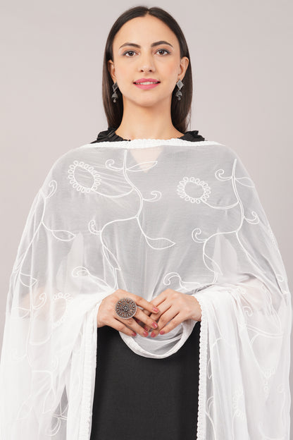 “Nazneen Chiffon Embroidered Dyeable Dupatta (ND5) with delicate embroidery – lightweight, breathable, and perfect for custom dyeing and everyday ethnic wear by Negchaar”