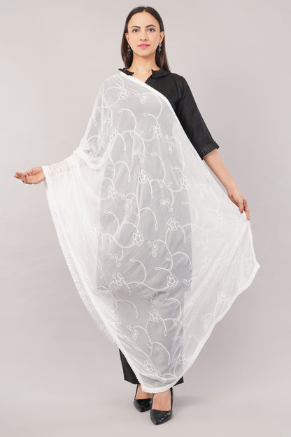 “Nazneen Chiffon Embroidered Dyeable Dupatta (ND7) with delicate embroidery – lightweight, breathable, and perfect for custom dyeing and everyday ethnic wear by Negchaar”