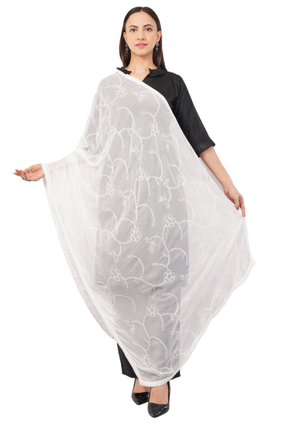 “Nazneen Chiffon Embroidered Dyeable Dupatta (ND7) with delicate embroidery – lightweight, breathable, and perfect for custom dyeing and everyday ethnic wear by Negchaar”
