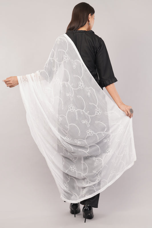 “Nazneen Chiffon Embroidered Dyeable Dupatta (ND7) with delicate embroidery – lightweight, breathable, and perfect for custom dyeing and everyday ethnic wear by Negchaar”