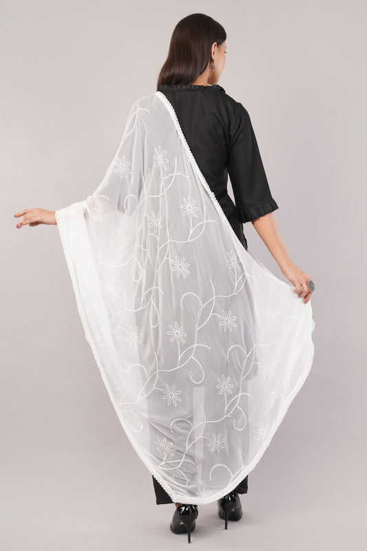 “Nazneen Chiffon Embroidered Dyeable Dupatta (ND8) with delicate embroidery – lightweight, breathable, and perfect for custom dyeing and everyday ethnic wear by Negchaar”