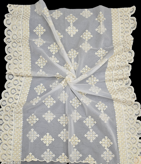 Dyeable Organza Lucknowi Dupatta – Elegant Chikankari-Inspired Embroidered Dupatta for Women