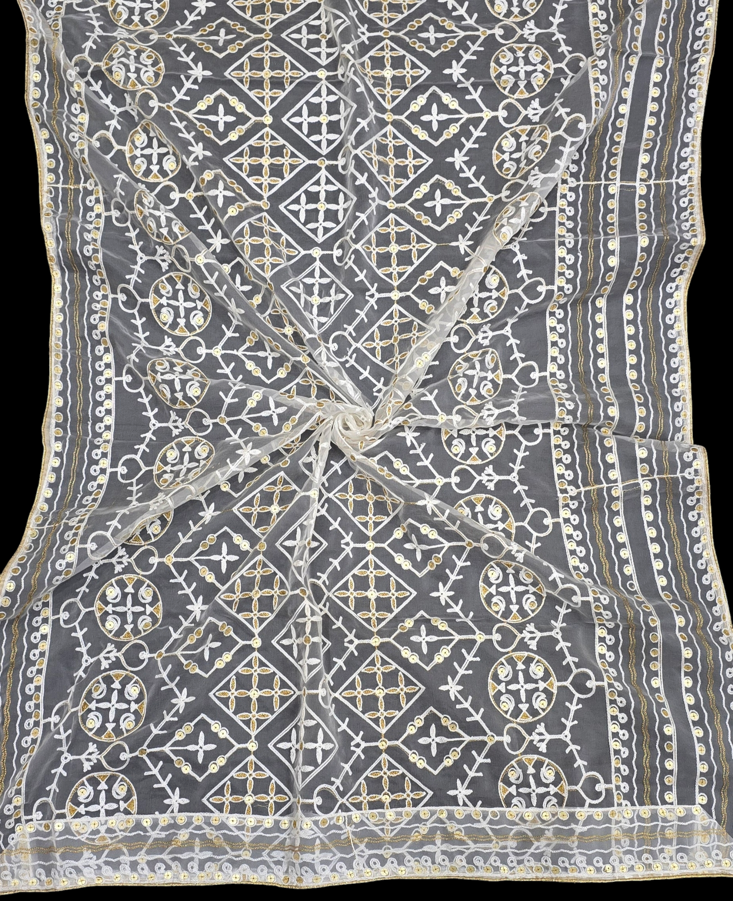 Negchaar SheerGlow Organza Dupatta – Trending Sequins Finish with Luxe 4-Side Border | Ideal for Custom Occasion Styling