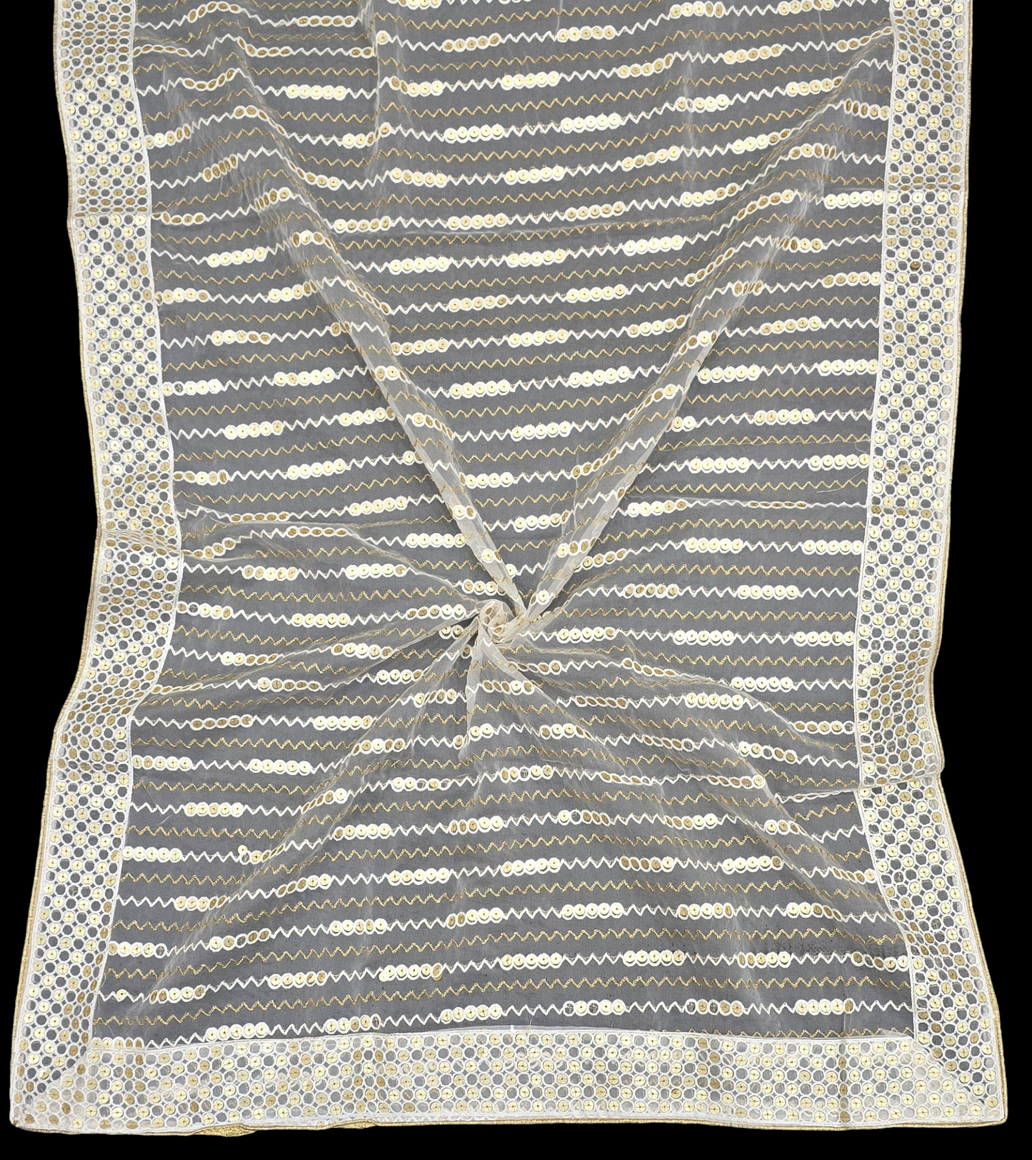 Negchaar SheerGlow Organza Dupatta – Trending Sequins Finish with Luxe 4-Side Border | Ideal for Custom Occasion Styling