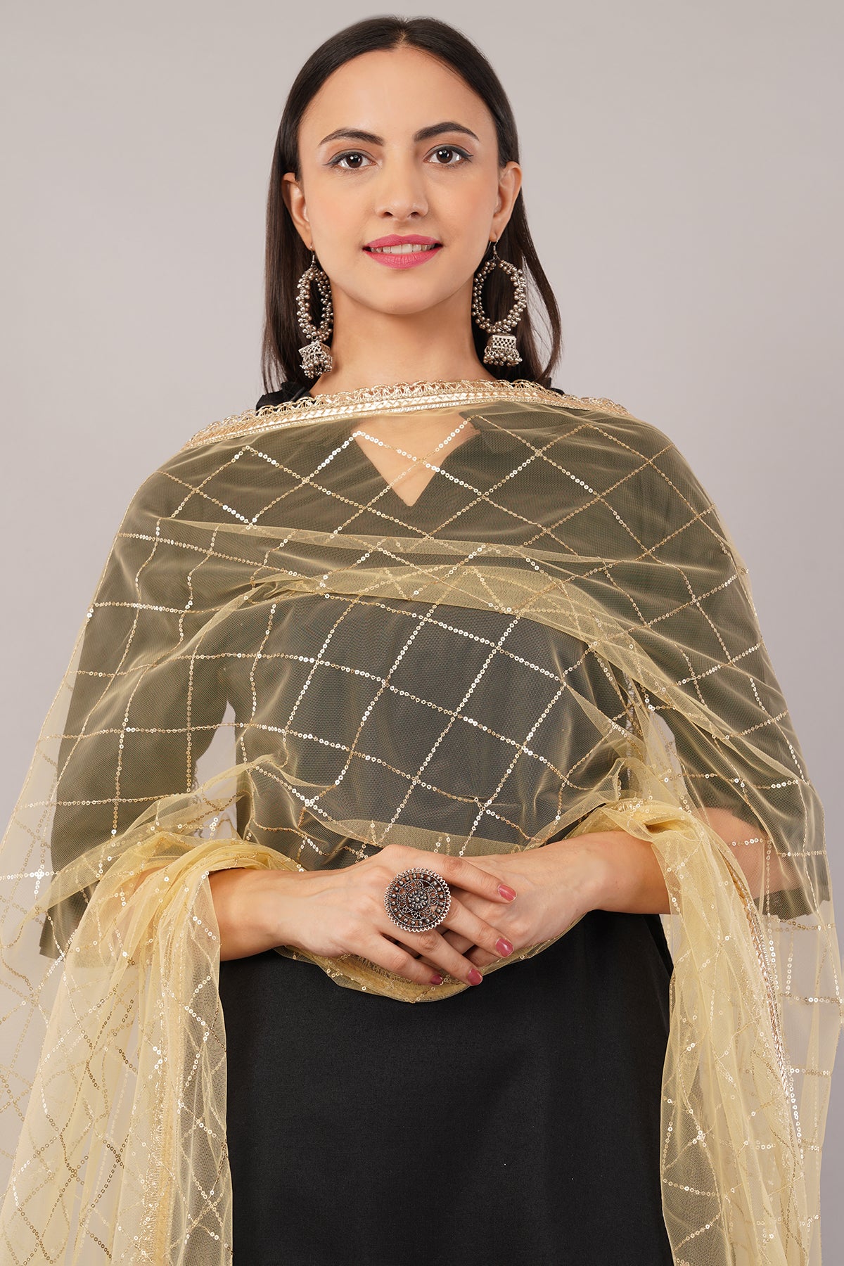 Net Sequins Chex Dupatta (NB2) - Negchaar
