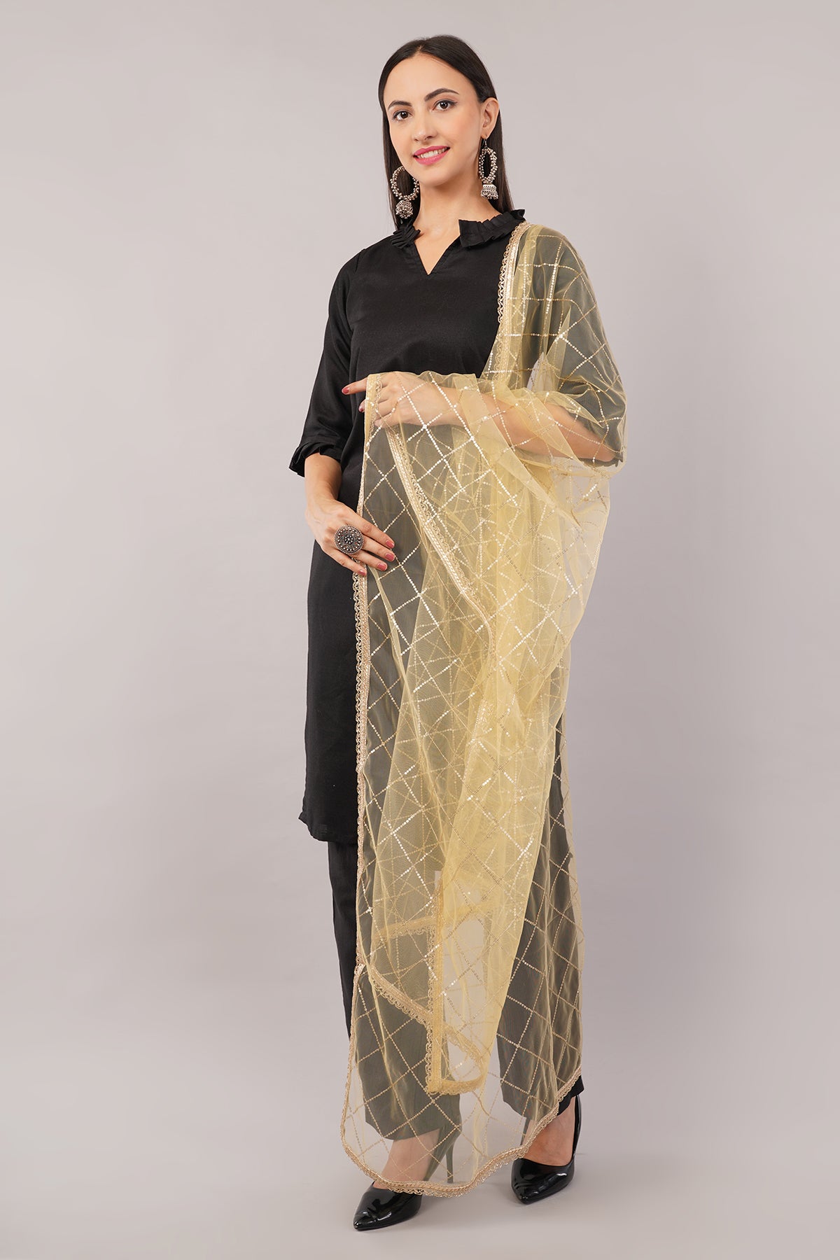 Net Sequins Chex Dupatta (NB2) - Negchaar