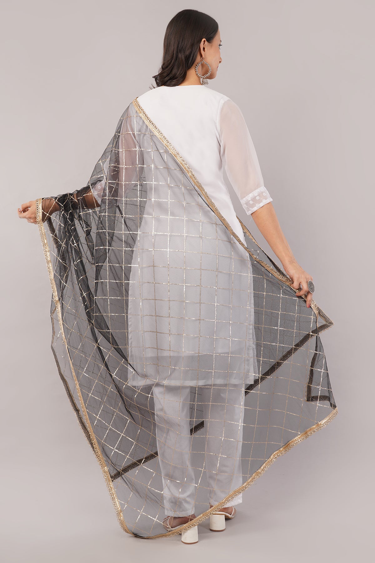 Net Sequins Chex Dupatta (NB4) - Negchaar