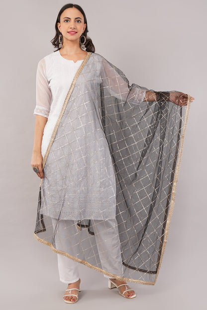 Net Sequins Chex Dupatta (NB4) - Negchaar