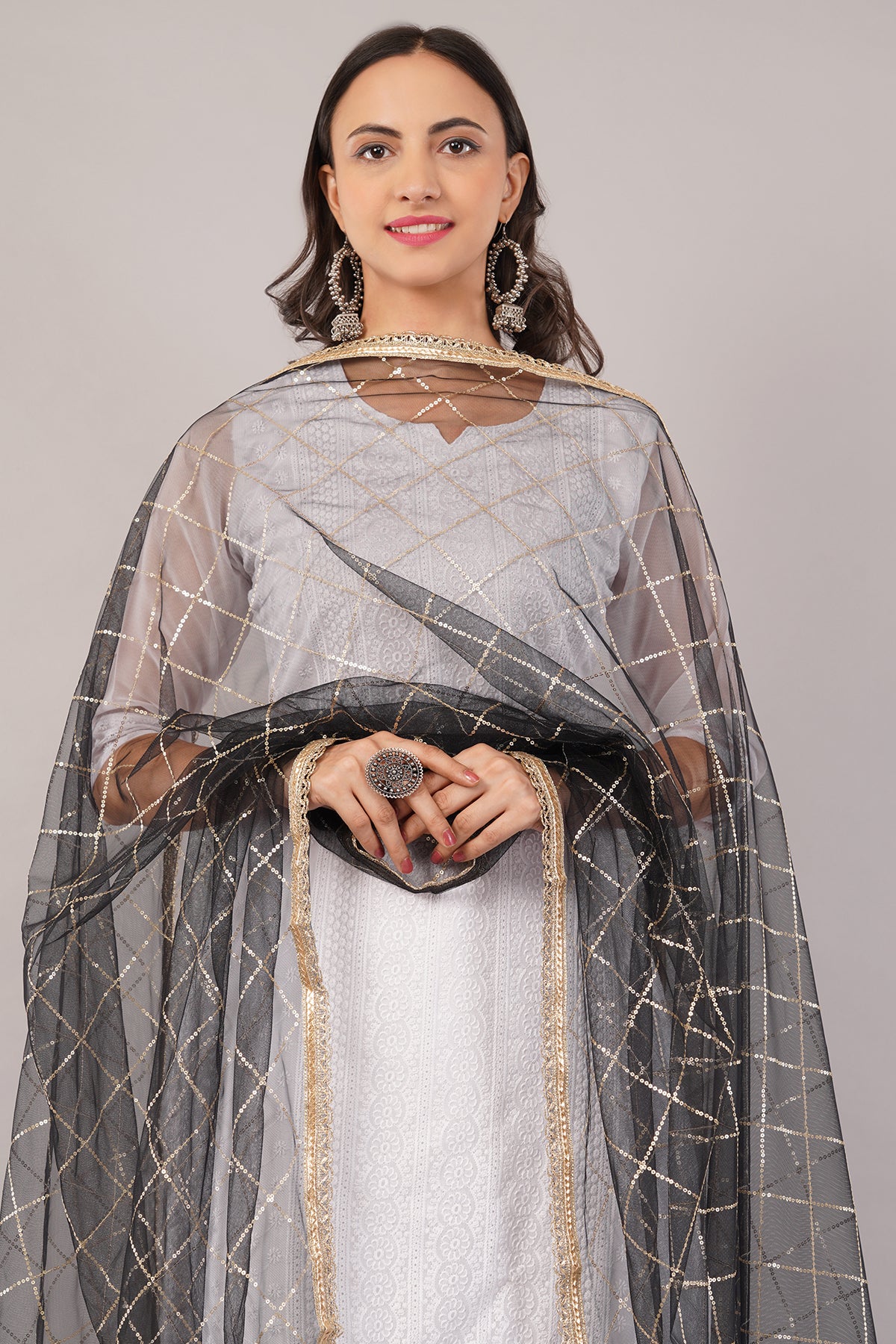 Net Sequins Chex Dupatta (NB4) - Negchaar
