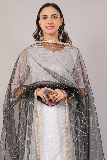 Net Sequins Chex Dupatta (NB4) - Negchaar