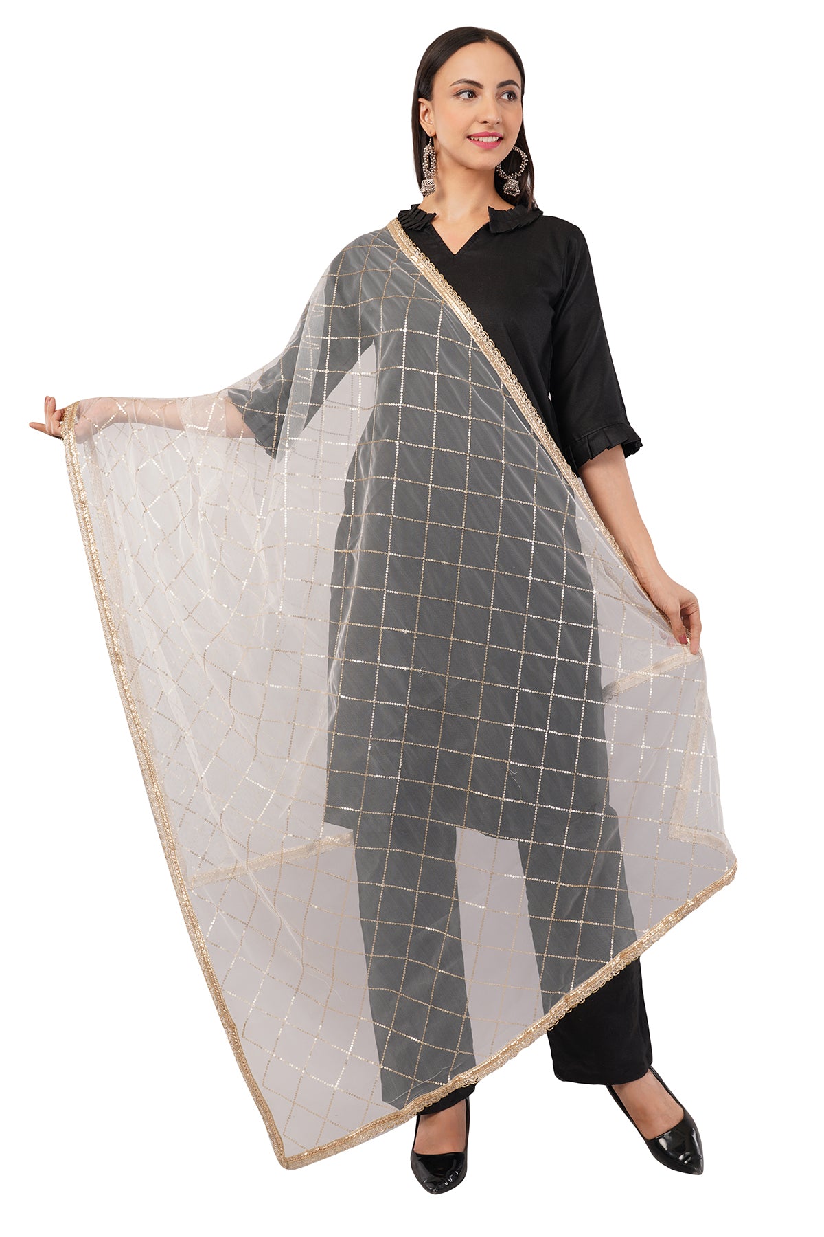 Net Sequins Chex Dupatta (NB8) - Negchaar