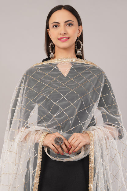 Net Sequins Chex Dupatta (NB8) - Negchaar