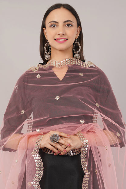 NET CUTWORK MIRROR DUPATTA (GAJARI) NC7- NEGCHAAR