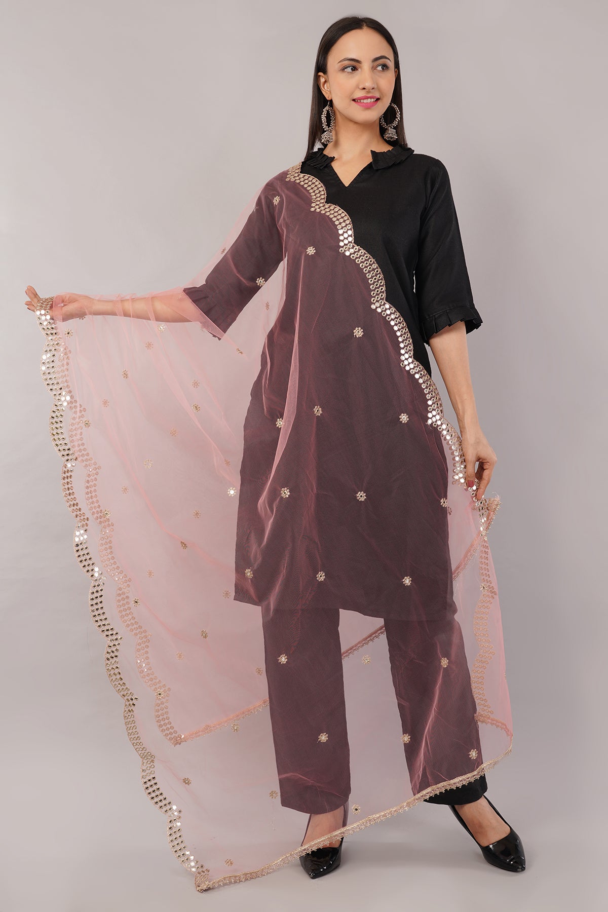 NET CUTWORK MIRROR DUPATTA (GAJARI) NC7- NEGCHAAR