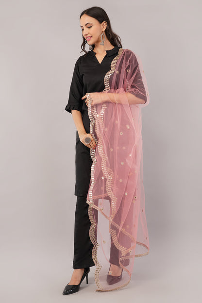 NET CUTWORK MIRROR DUPATTA (GAJARI) NC7- NEGCHAAR