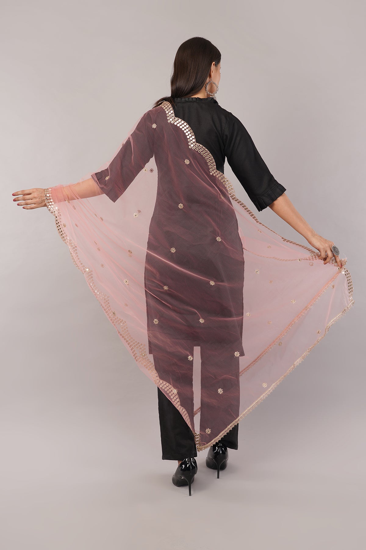 NET CUTWORK MIRROR DUPATTA (GAJARI) NC7- NEGCHAAR