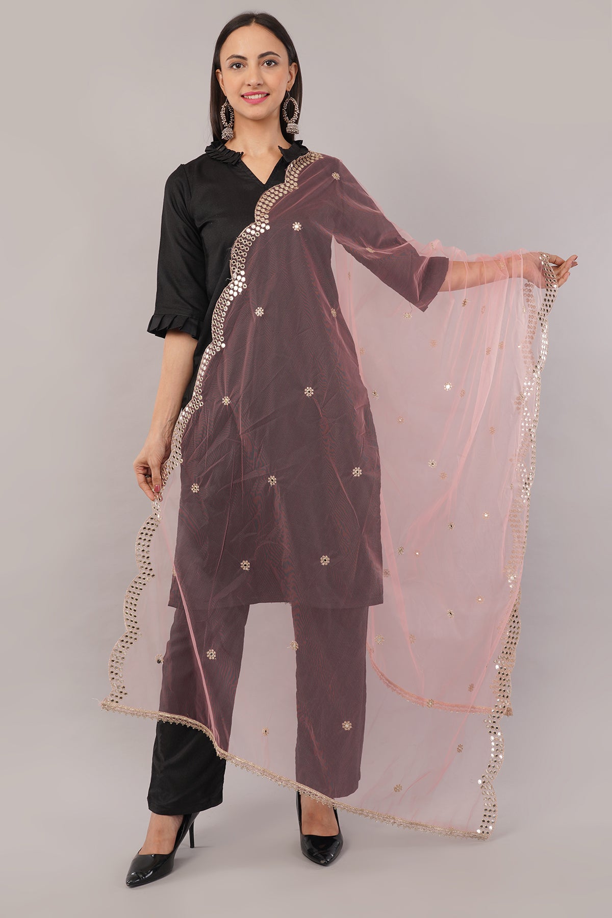 NET CUTWORK MIRROR DUPATTA (GAJARI) NC7- NEGCHAAR