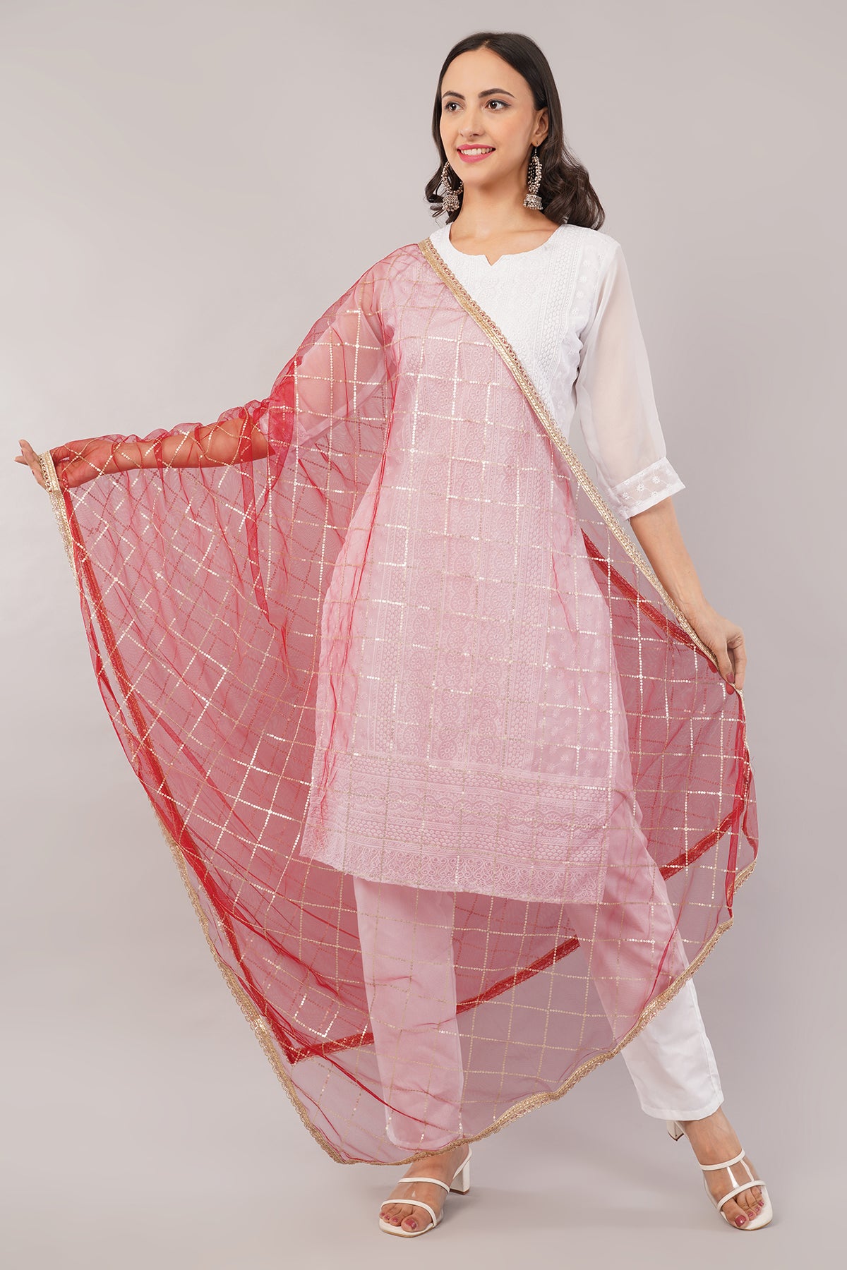 Net Sequins Chex Dupatta (NB3) - Negchaar