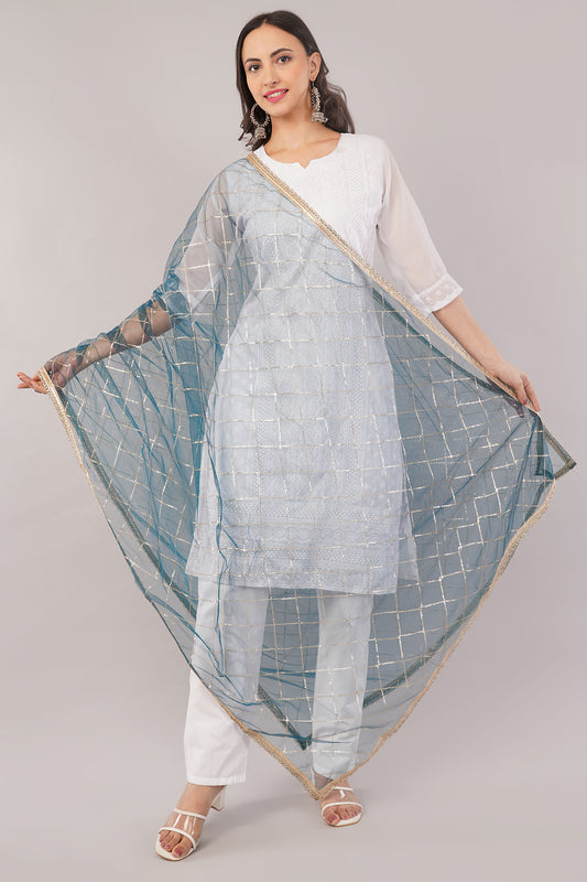 Net Sequins Chex Dupatta (NB10) - Negchaar