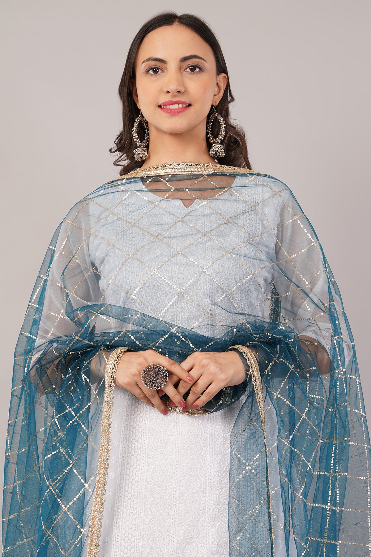 Net Sequins Chex Dupatta (NB10) - Negchaar