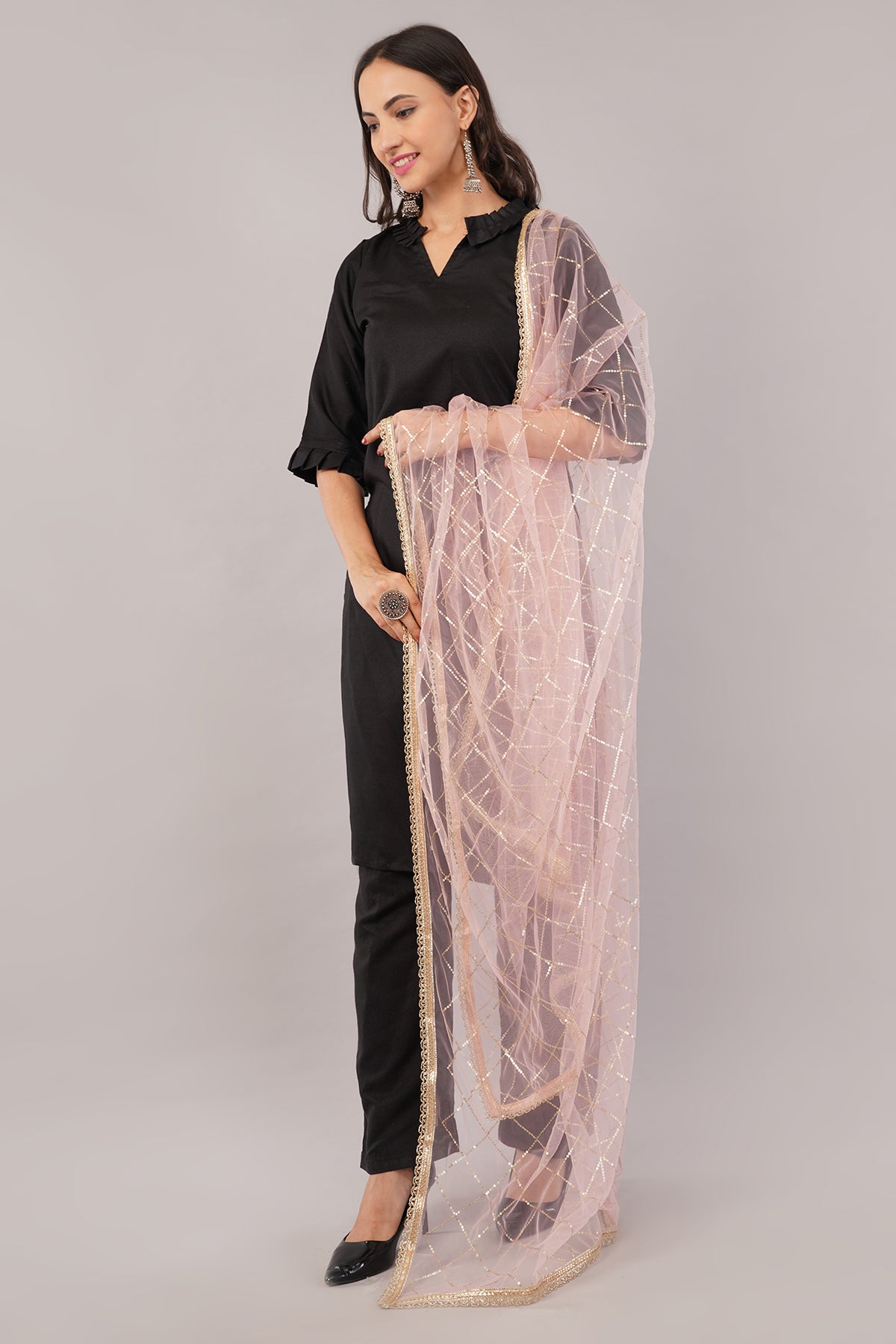 Net Sequins Chex Dupatta (NB7) - Negchaar
