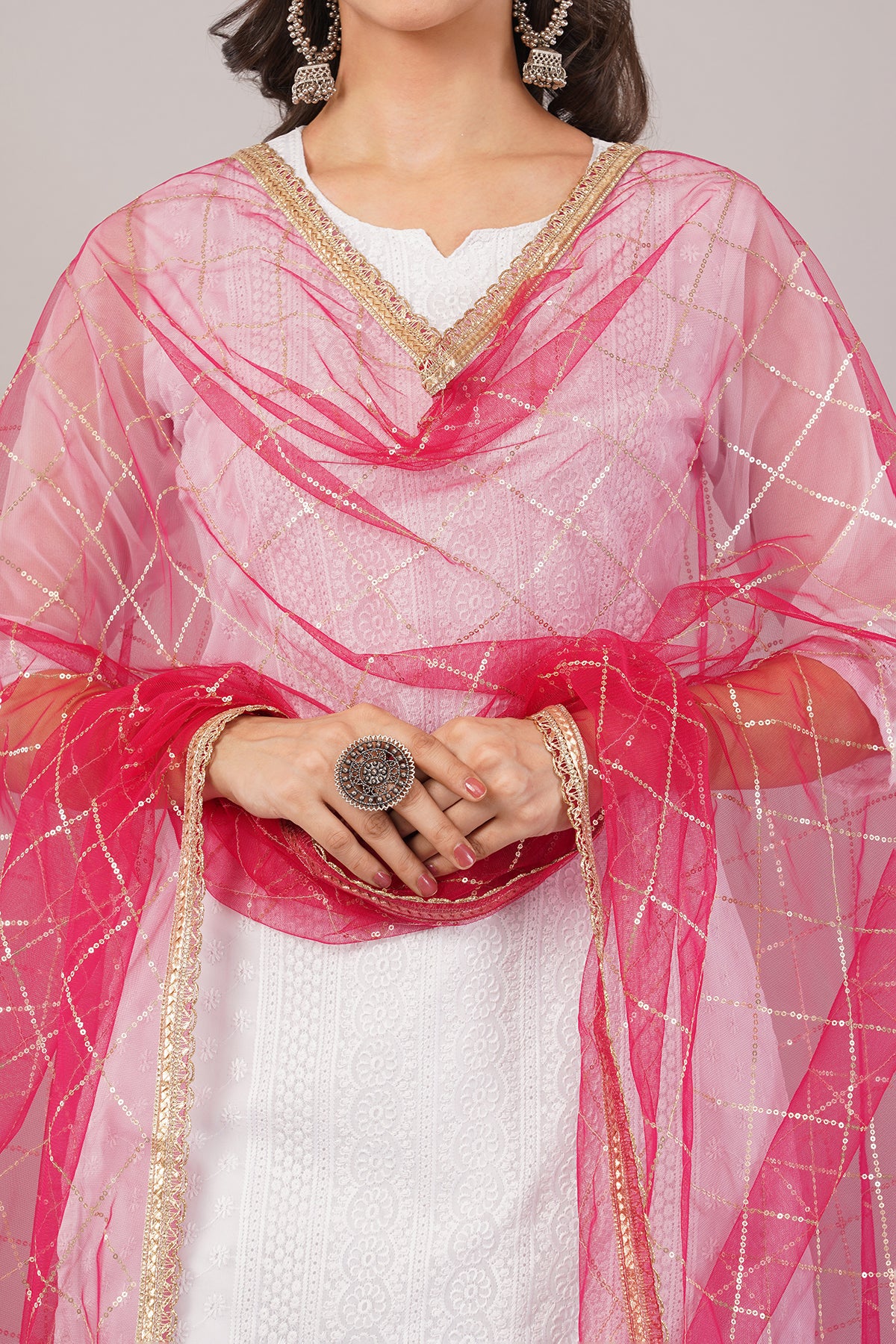 Net Sequins Chex Dupatta (NB9) - Negchaar