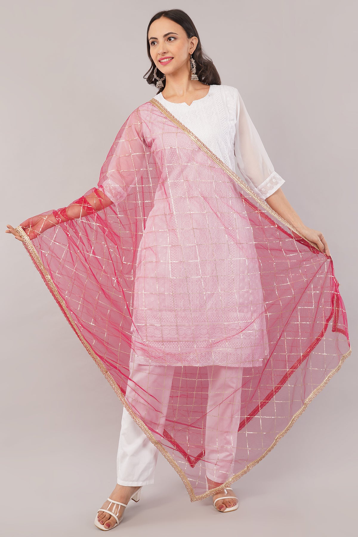 Net Sequins Chex Dupatta (NB9) - Negchaar