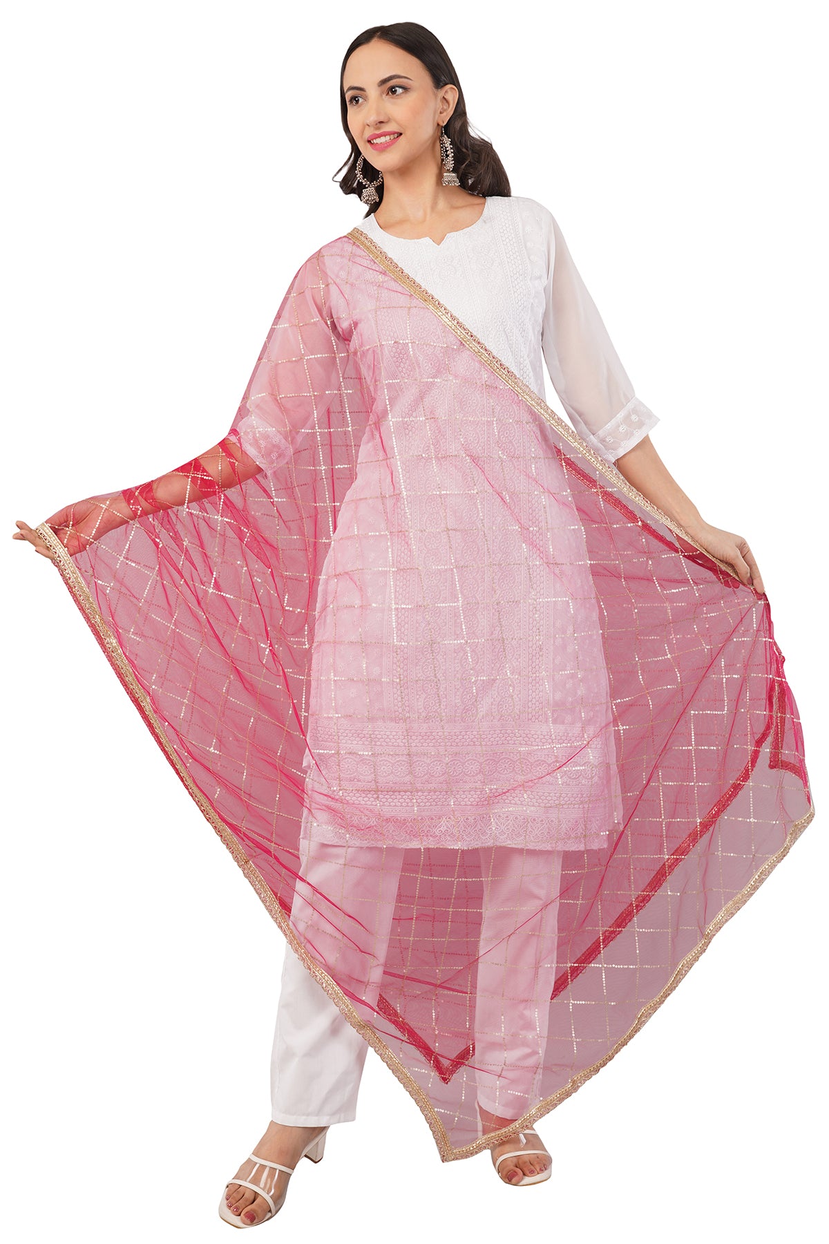 Net Sequins Chex Dupatta (NB9) - Negchaar